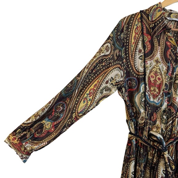 Zara Alabama Belted Midi Shirt Dress Women’s Medium Gold Paisley Lurex Button Up - Picture 13 of 13